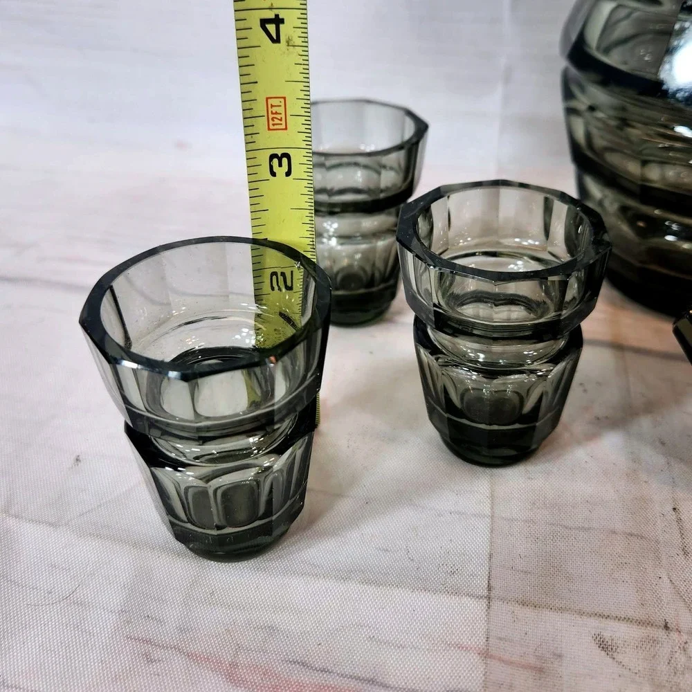 Moser Smoked Grey Decanter Stopper and Shot Glasses Set - Vintage Barware‎